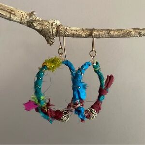 Boho Sari Silk Wrapped Hoop Earrings